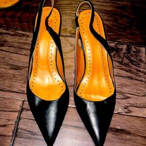 Bronx Black Leather Sling Back Kitten Heel Sz 37.5
